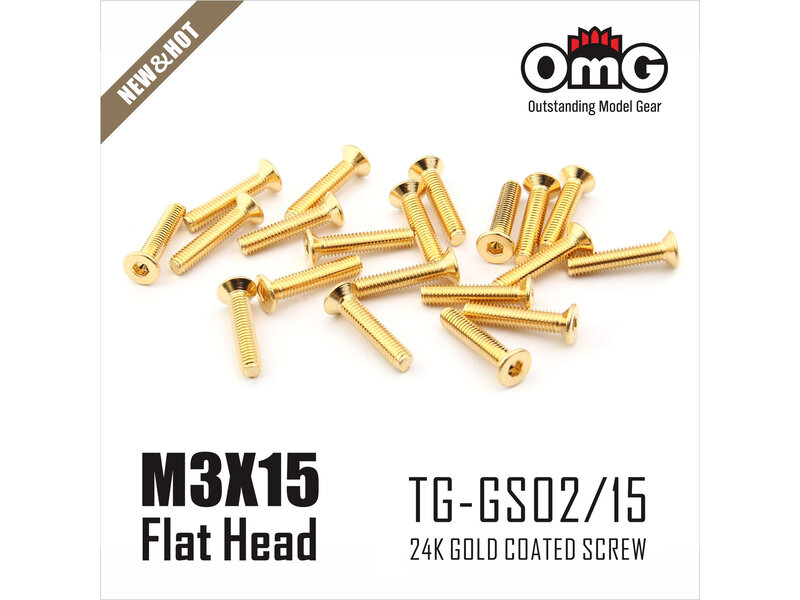 RC OMG Golden Screw Flat Head M3 x 15mm (20pcs)