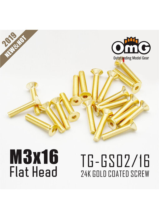 RC OMG Golden Screw Flat Head M3 x 16mm (10pcs)