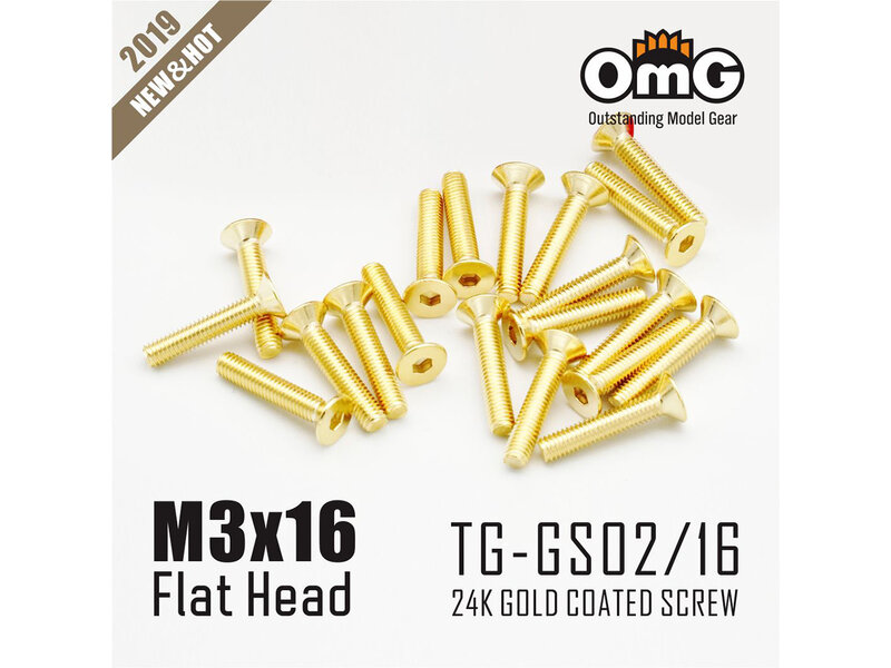 RC OMG TG-GS02/16 - Golden Screw Flat Head M3 x 16mm (10pcs)