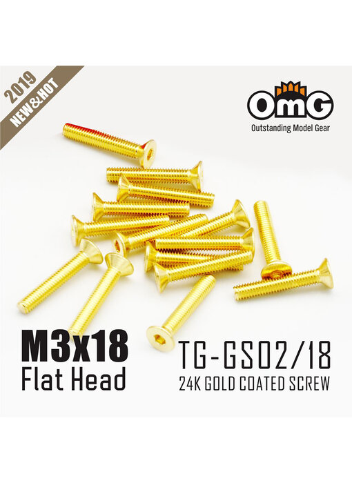 RC OMG Golden Screw Flat Head M3 x 18mm (10pcs)