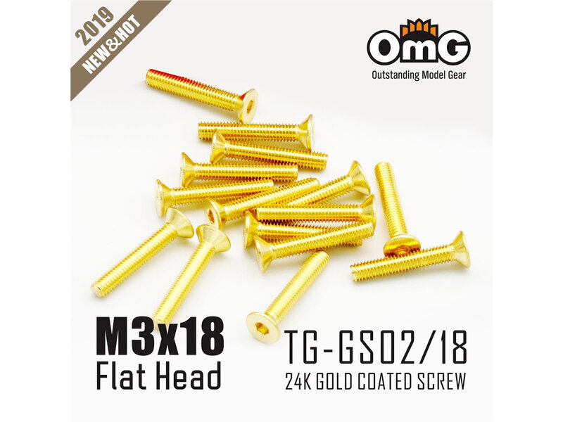 RC OMG TG-GS02/18 - Golden Screw Flat Head M3 x 18mm (10pcs)