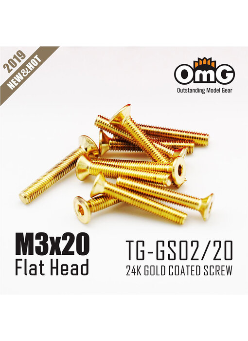 RC OMG Golden Screw Flat Head M3 x 20mm (10pcs)