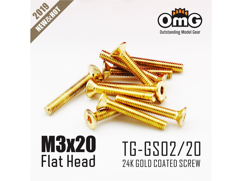 RC OMG TG-GS02/20 - Golden Screw Flat Head M3 x 20mm (10pcs)