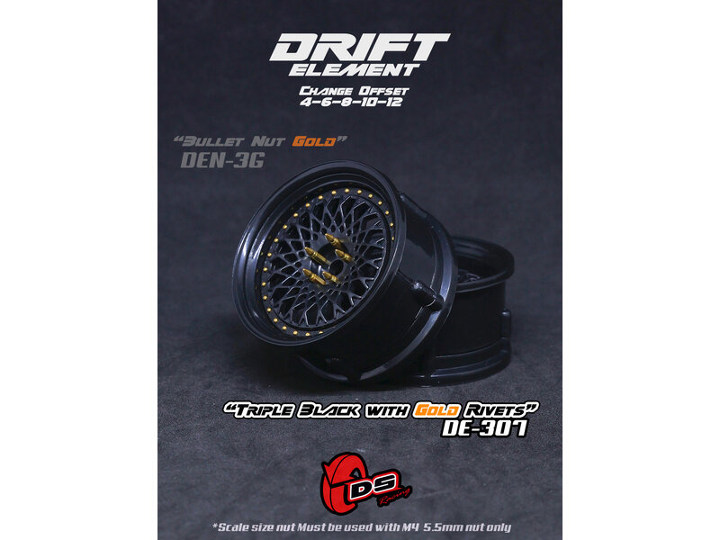 DE Mesh Wheel Set - Triple Black w/ Gold Rivets DE Mesh Wheel Set - Triple Black w/ Gold Rivets