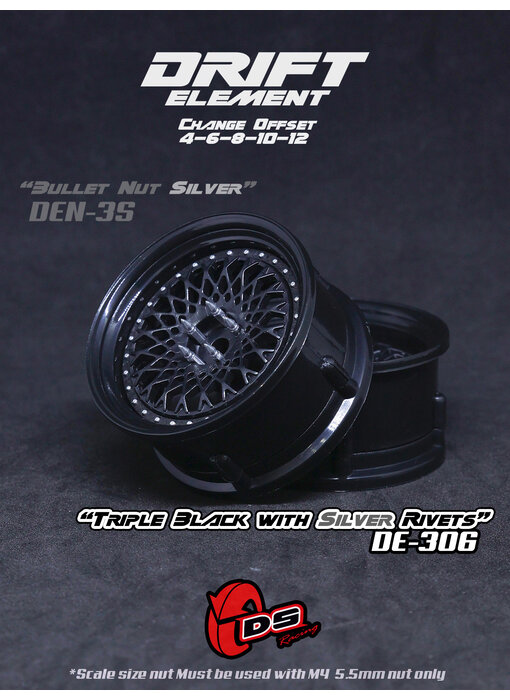 DS Racing DE Mesh Wheel (2) / Triple Black / Silver Rivets