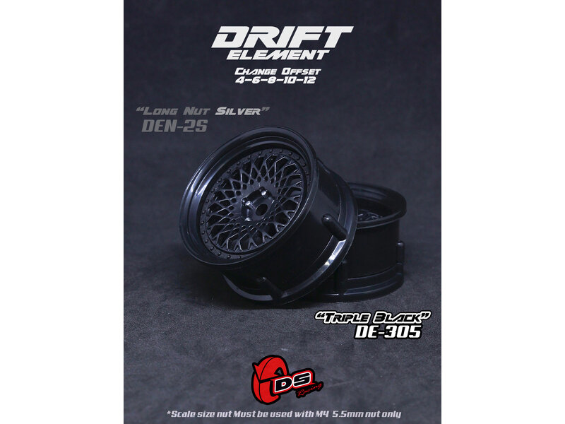 DS Racing Drift Element Mesh Wheel Adj. Offset (2pcs) / Triple Black
