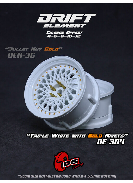 DS Racing DE Mesh Wheel (2) / Triple White / Gold Rivets