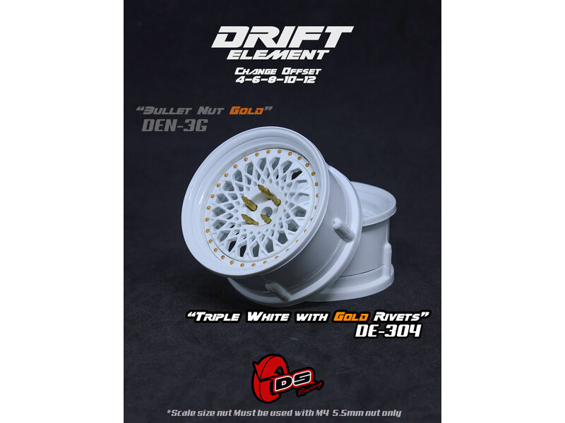 DE Mesh Wheel Set - Triple White w/ Gold Rivets DE Mesh Wheel Set - Triple White w/ Gold Rivets