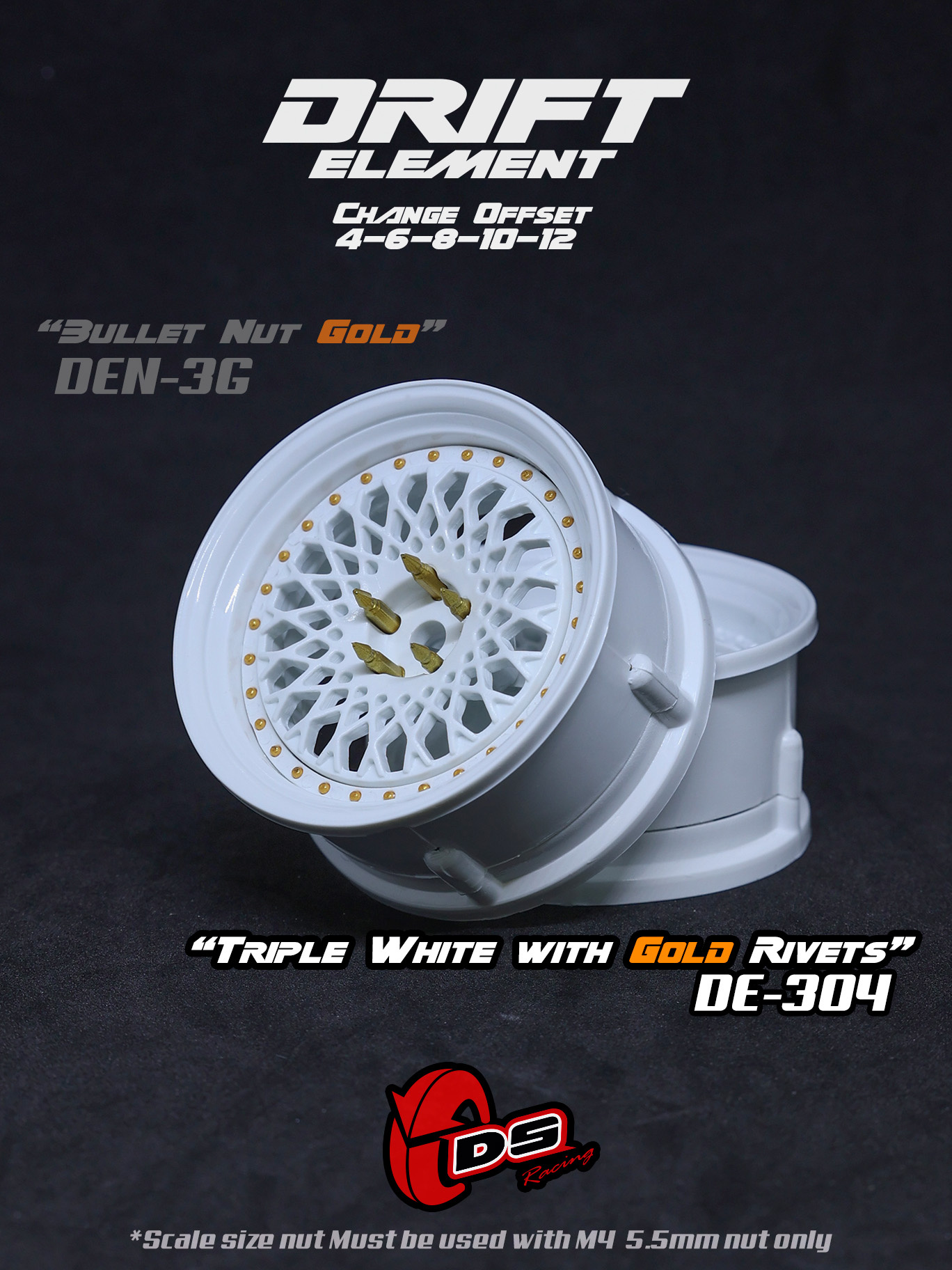 DE Mesh Wheel Set - Triple White w/ Gold Rivets DE Mesh Wheel Set - Triple White w/ Gold Rivets