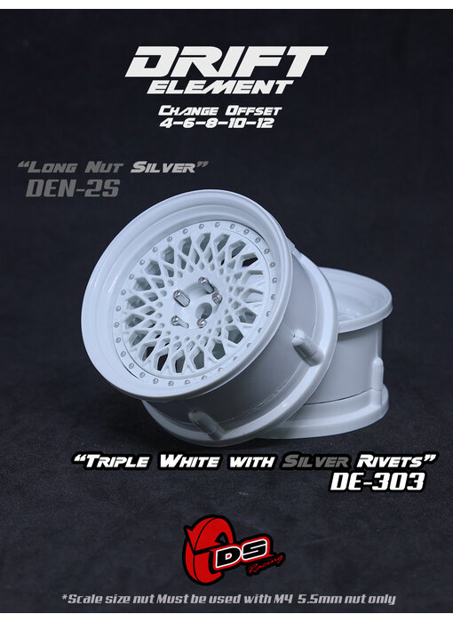 DS Racing DE Mesh Wheel (2) / Triple White / Silver Rivets