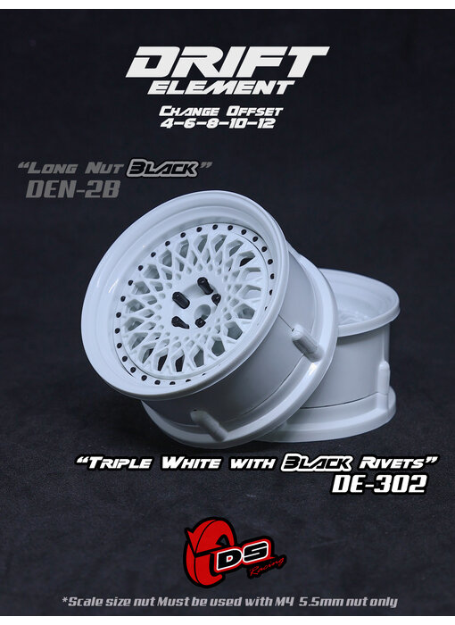 DS Racing DE Mesh Wheel (2) / Triple White / Black Rivets
