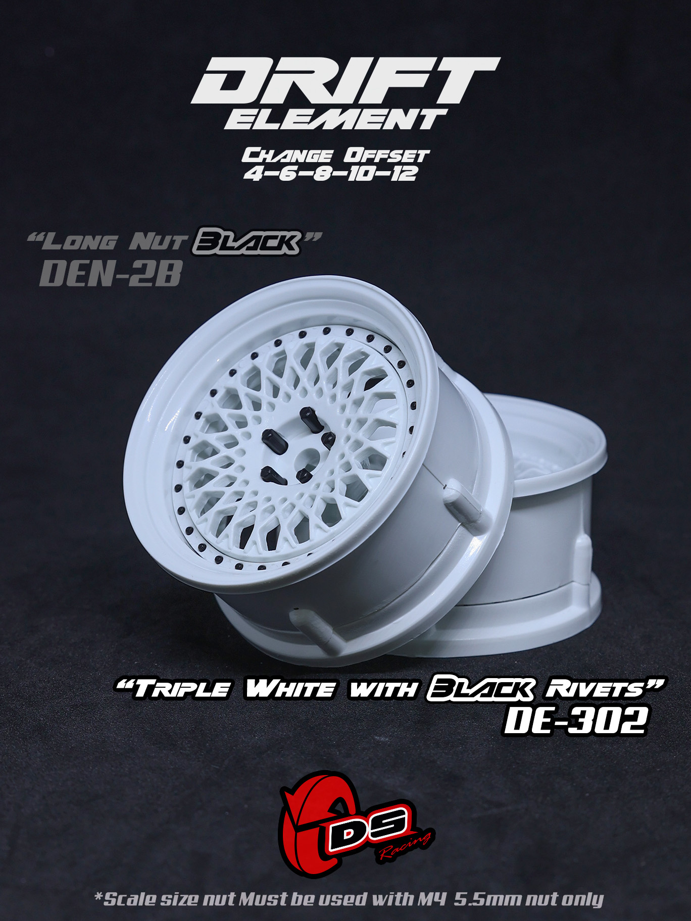 DE Mesh Wheel Set - Triple White w/ Black Rivets DE Mesh Wheel Set - Triple White w/ Black Rivets