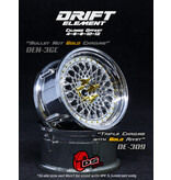 DS Racing Drift Element Mesh Wheel Adj. Offset (2pcs) / Triple Chrome with Gold Rivets
