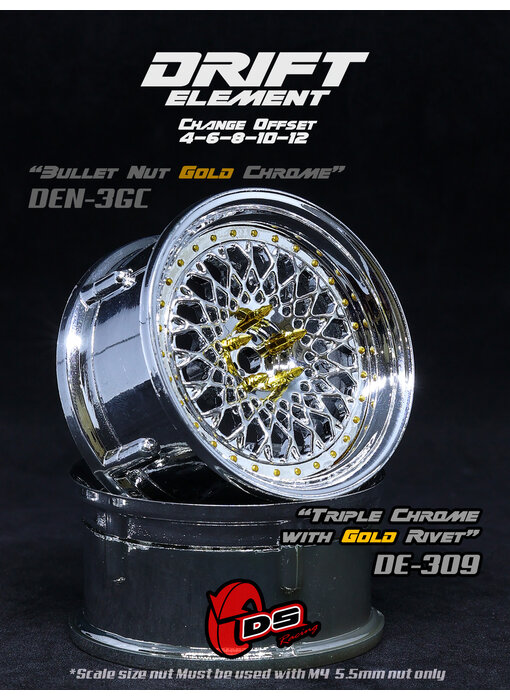 DS Racing DE Mesh Wheel (2) / Triple Chrome / Gold Rivets