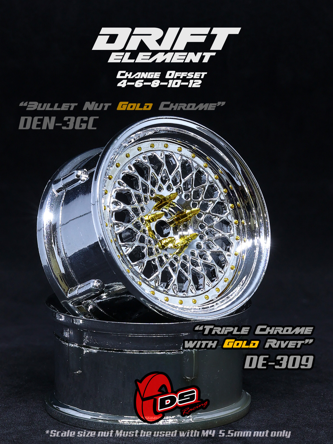 DE Mesh Wheel Set - Triple Chrome w/ Gold Rivets DE Mesh Wheel Set - Triple Chrome w/ Gold Rivets