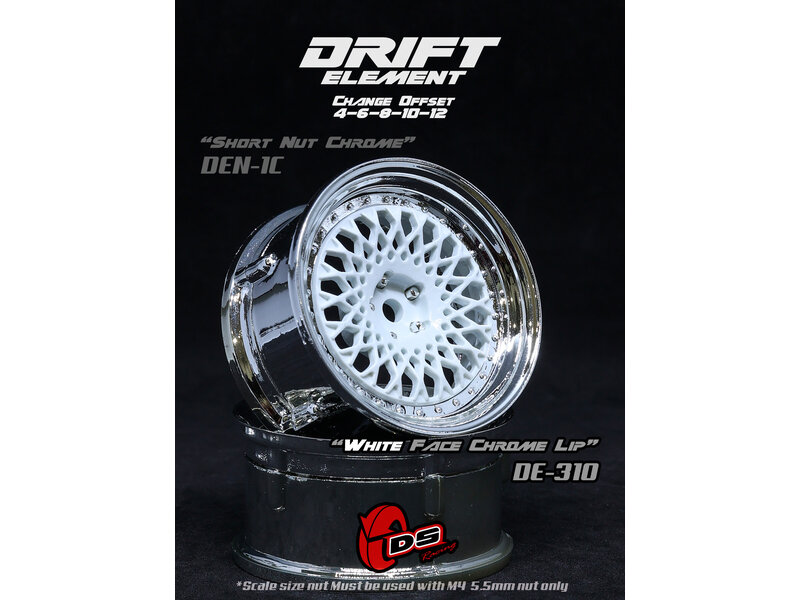 DS Racing Drift Element Mesh Wheel Adj. Offset (2pcs) / White Face / Chrome Lip