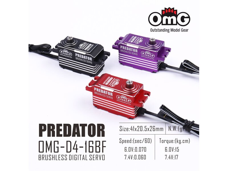 RC OMG Predator Full Metal Brushless Digital Low Profile Servo - Red