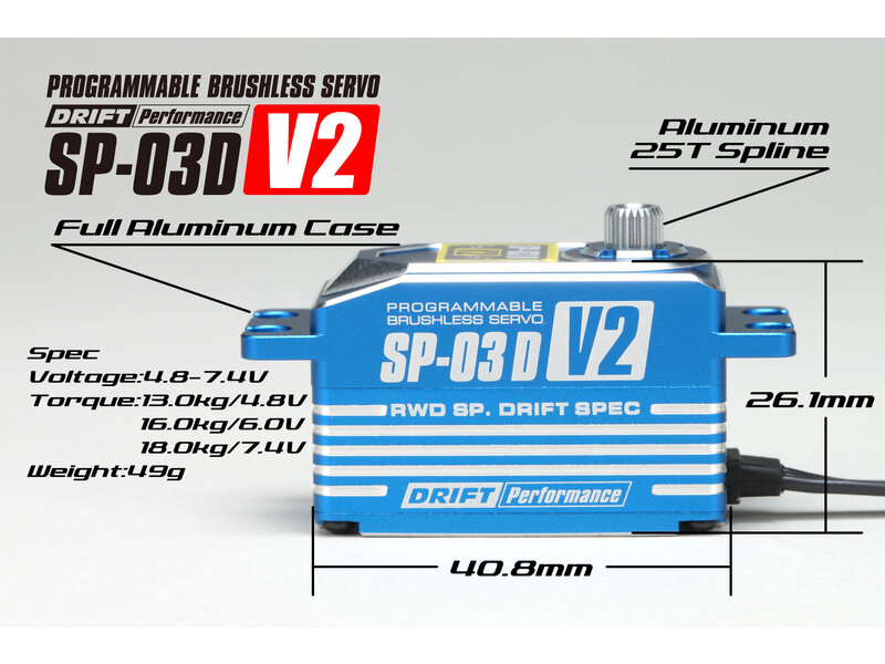Yokomo SP-03DV2BL - RWD Drift Spec Programmable Brushless Aluminium Low Profile Servo - Blue