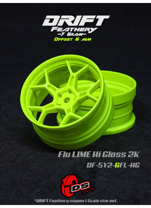 DS Racing DF 5Y Spoke Wheel (2) / Flu Lime Hi Gloss 2K / 6mm