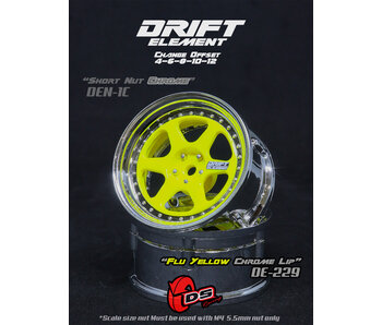 DS Racing DE 6 Spoke Wheel (2) / Flu Yellow / Chrome Lip