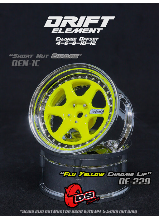 DS Racing DE 6 Spoke Wheel (2) / Flu Yellow / Chrome Lip