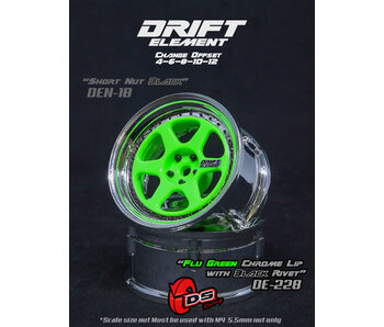 DS Racing DE 6 Spoke Wheel (2) / Flu Green / Chrome Lip / Black Rivets
