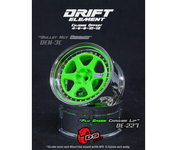 DS Racing DE 6 Spoke Wheel (2) / Flu Green / Chrome Lip