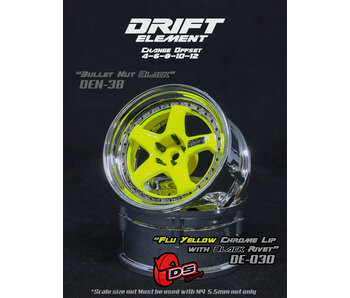 DS Racing DE 5 Spoke Wheel (2) / Flu Yellow / Chrome Lip / Black Rivets