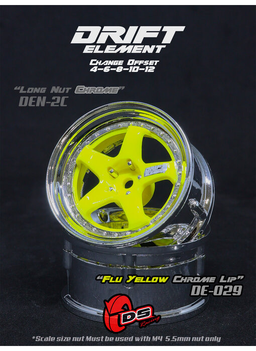 DS Racing DE 5 Spoke Wheel (2) / Flu Yellow / Chrome Lip