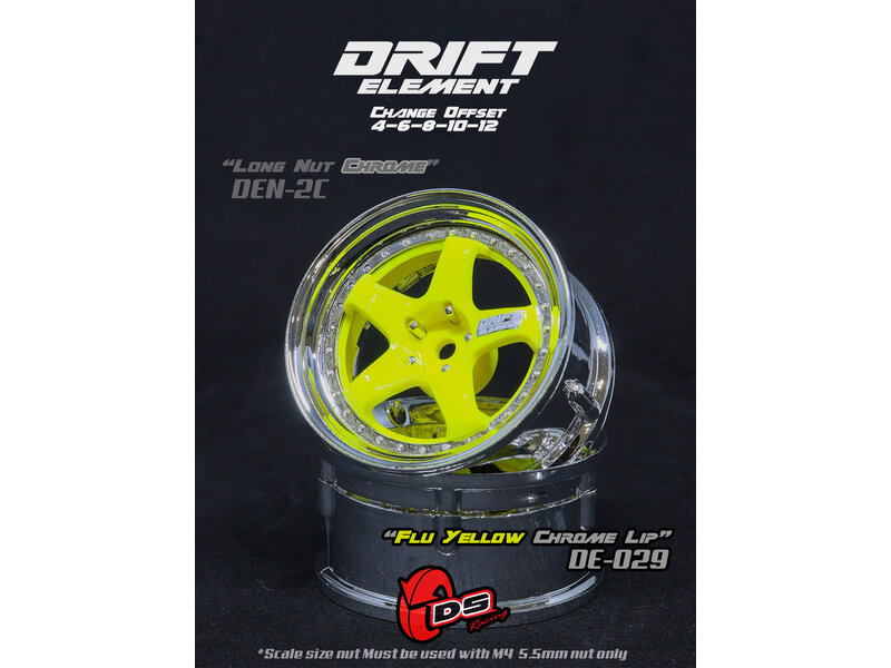 DS Racing Drift Element 5 Spoke Wheel Adj. Offset (2pcs) / Flu Yellow Face / Chrome Lip