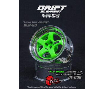 DS Racing DE 5 Spoke Wheel (2) / Flu Green / Chrome Lip / Black Rivets