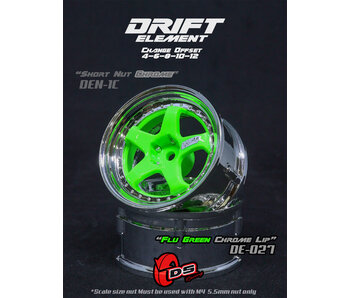 DS Racing DE 5 Spoke Wheel (2) / Flu Green / Chrome Lip