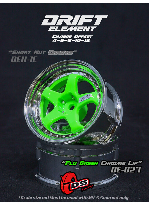 DS Racing DE 5 Spoke Wheel (2) / Flu Green / Chrome Lip