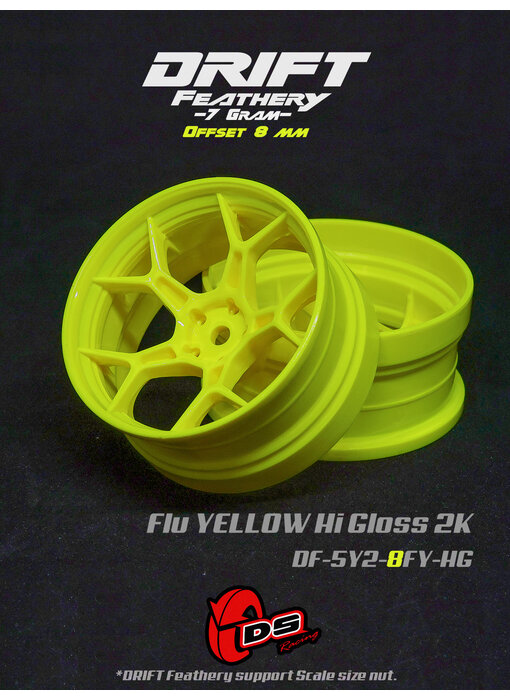 DS Racing DF 5Y Spoke Wheel (2) / Flu Yellow Hi Gloss 2K / 8mm
