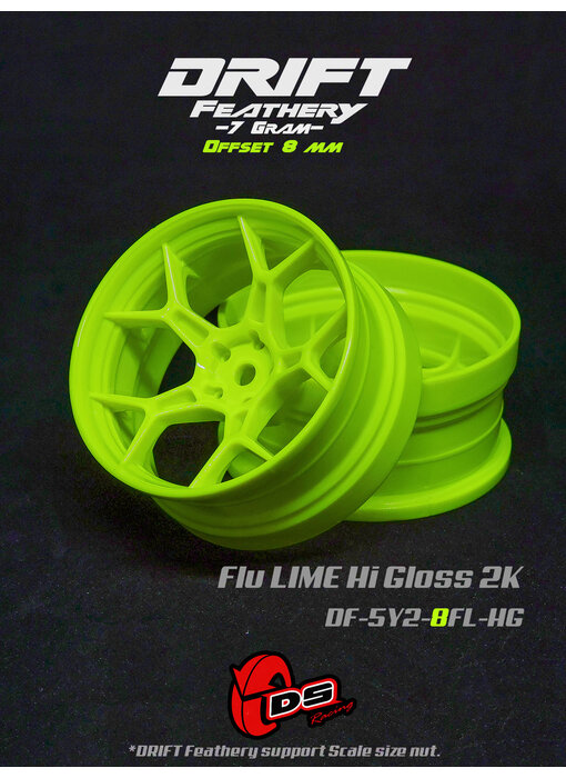 DS Racing DF 5Y Spoke Wheel (2) / Flu Lime Hi Gloss 2K / 8mm