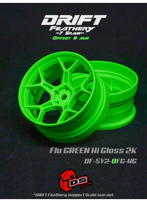 DS Racing DF 5Y Spoke Wheel (2) / Flu Green Hi Gloss 2K / 8mm