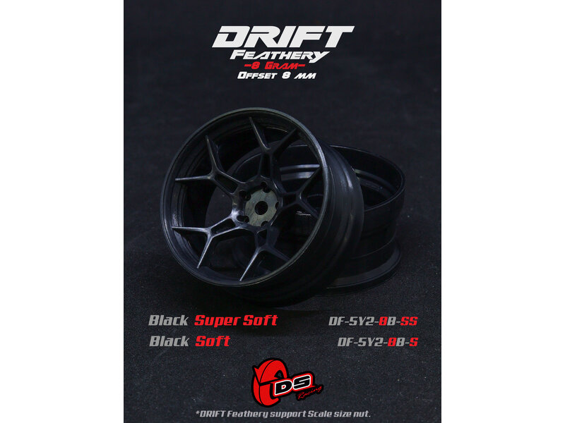 DS Racing Drift Feathery 5Y Spoke Wheel (2pcs) / Black Super Soft / +8mm offset