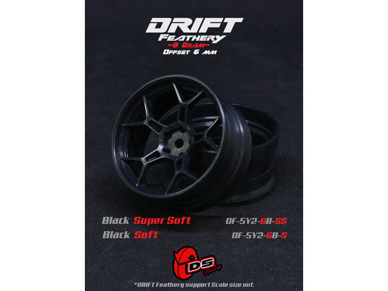 DS Racing Drift Feathery 5Y Spoke Wheel (2pcs) / Black Super Soft / +6mm offset