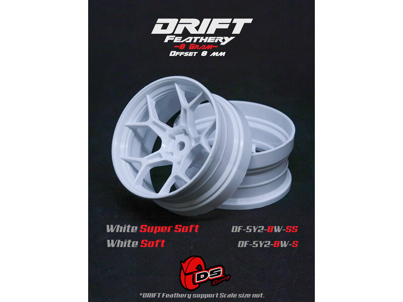 DS Racing Drift Feathery 5Y Spoke Wheel (2pcs) / White Super Soft / +8mm offset