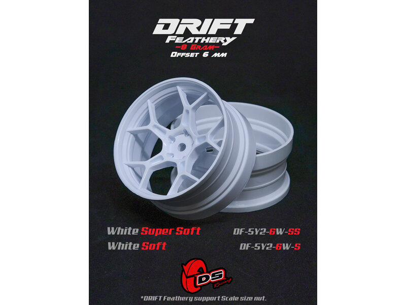 DS Racing Drift Feathery 5Y Spoke Wheel (2pcs) / White Super Soft / +6mm offset