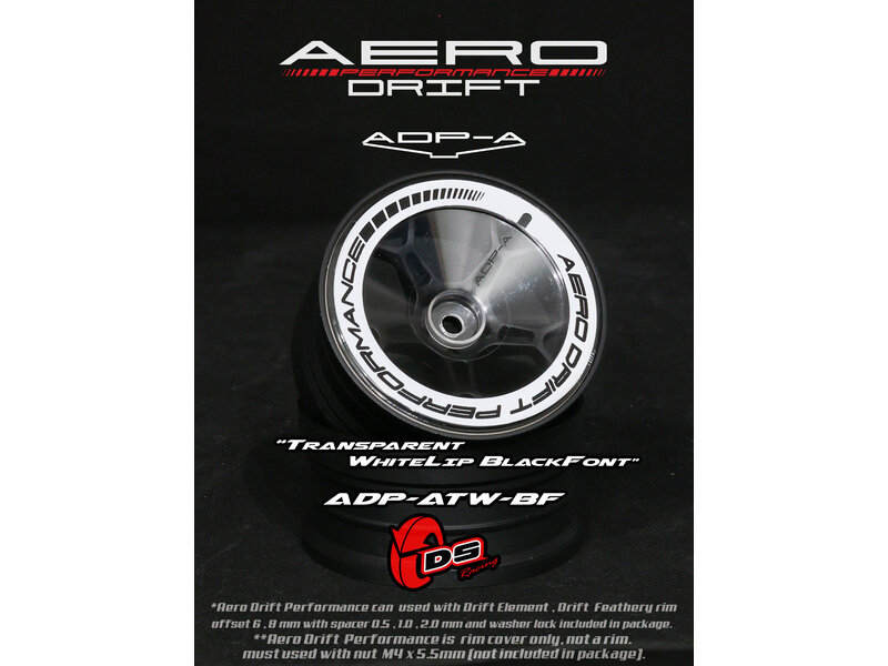 DS Racing Aero Drift Performance Wheel Cover for Drift Element Wheel / Design: Sloped / Color: Transparent / White Lip