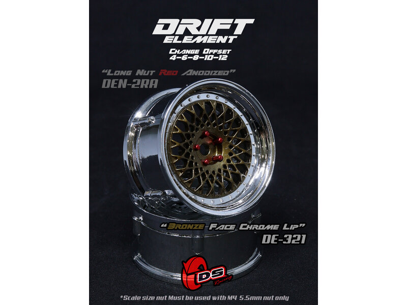 DS Racing Drift Element Mesh Wheel Adj. Offset (2pcs) / Bronze Face / Chrome Lip