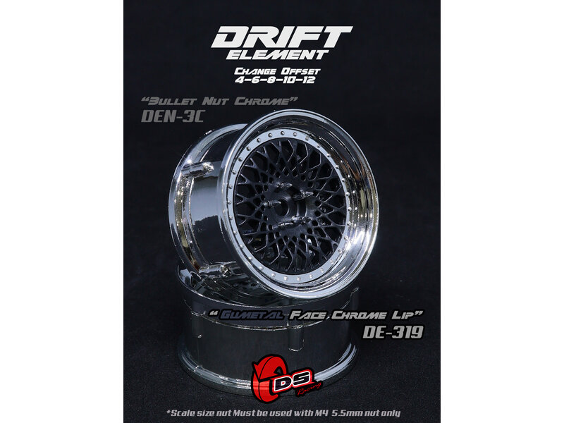 DS Racing Drift Element Mesh Wheel Adj. Offset (2pcs) / Gunmetal Face / Chrome Lip