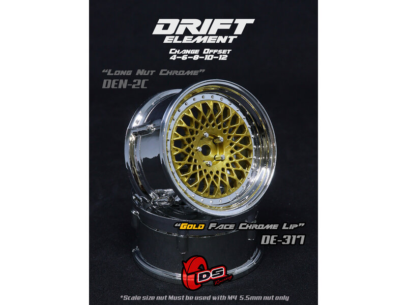 DS Racing Drift Element Mesh Wheel Adj. Offset (2pcs) / Gold Face / Chrome Lip