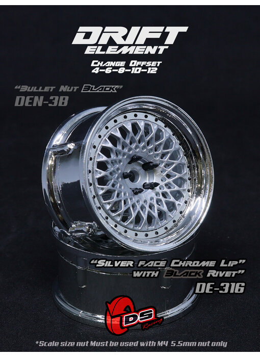 DS Racing DE Mesh Wheel (2) / Silver / Chrome Lip / Black Rivets