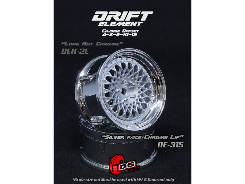 DS Racing Drift Element Mesh Wheel Adj. Offset (2pcs) / Silver Face / Chrome Lip