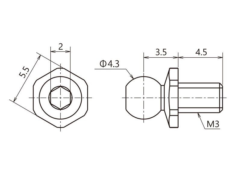 ReveD SPM Titanium Rod End Ball Short Neck S / φ4.3mm / Screw Length 4.5mm (2pcs)