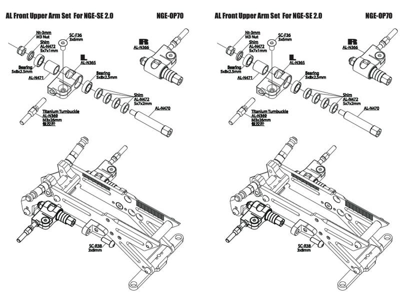 Usukani NGE-OP70 - AL Front Upper Arm Set for NGE-SE 2.0