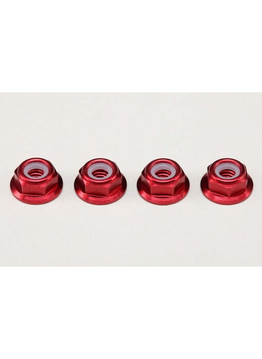 Yokomo Aluminium Flange Nylon Lock Nut Thin M4 / Red (4pcs)