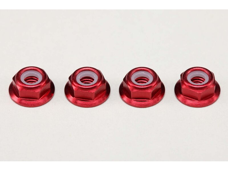 Yokomo ZC-N4AFLR - Aluminium Flange Nylon Lock Nut Thin M4 / Red (4pcs)